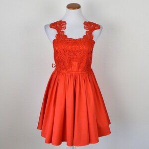 Self-Portrait Red Macrame Lace Organic Cotton Mini Dress Red - 0